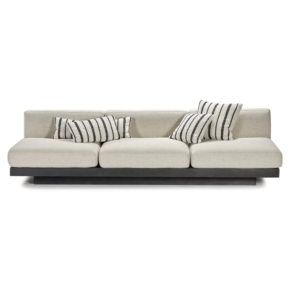 Rudolph 3 Seater Bench Sofa - Bone Cushions, Black Oak Base - Image 6