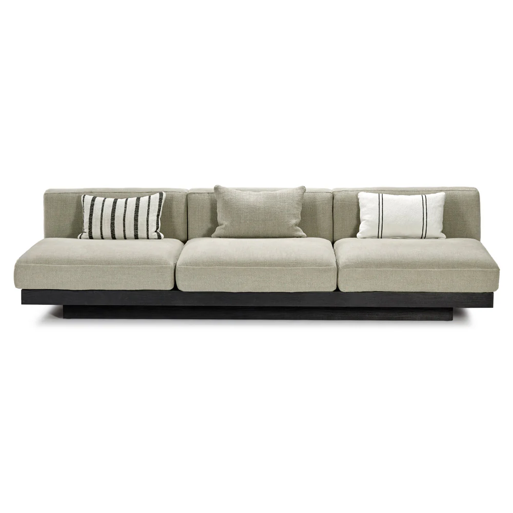 Rudolph 3 Seater Bench Sofa - Sand Cushions, Black Oak Base - Image 6