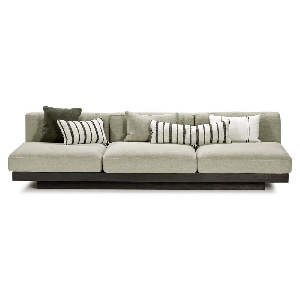 Rudolph 3 Seater Bench Sofa - Sand Cushions, Black Oak Base - Image 7