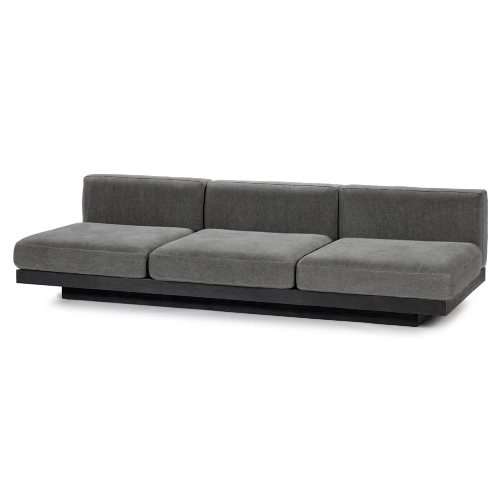 Rudolph 3 Seater Bench Sofa - Smoke Cushions, Black Oak Base