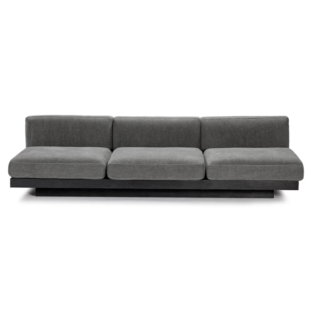 Rudolph 3 Seater Bench Sofa - Smoke Cushions, Black Oak Base - Image 2