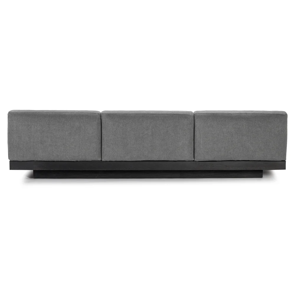 Rudolph 3 Seater Bench Sofa - Smoke Cushions, Black Oak Base - Image 4