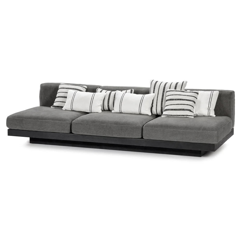 Rudolph 3 Seater Bench Sofa - Smoke Cushions, Black Oak Base - Image 5