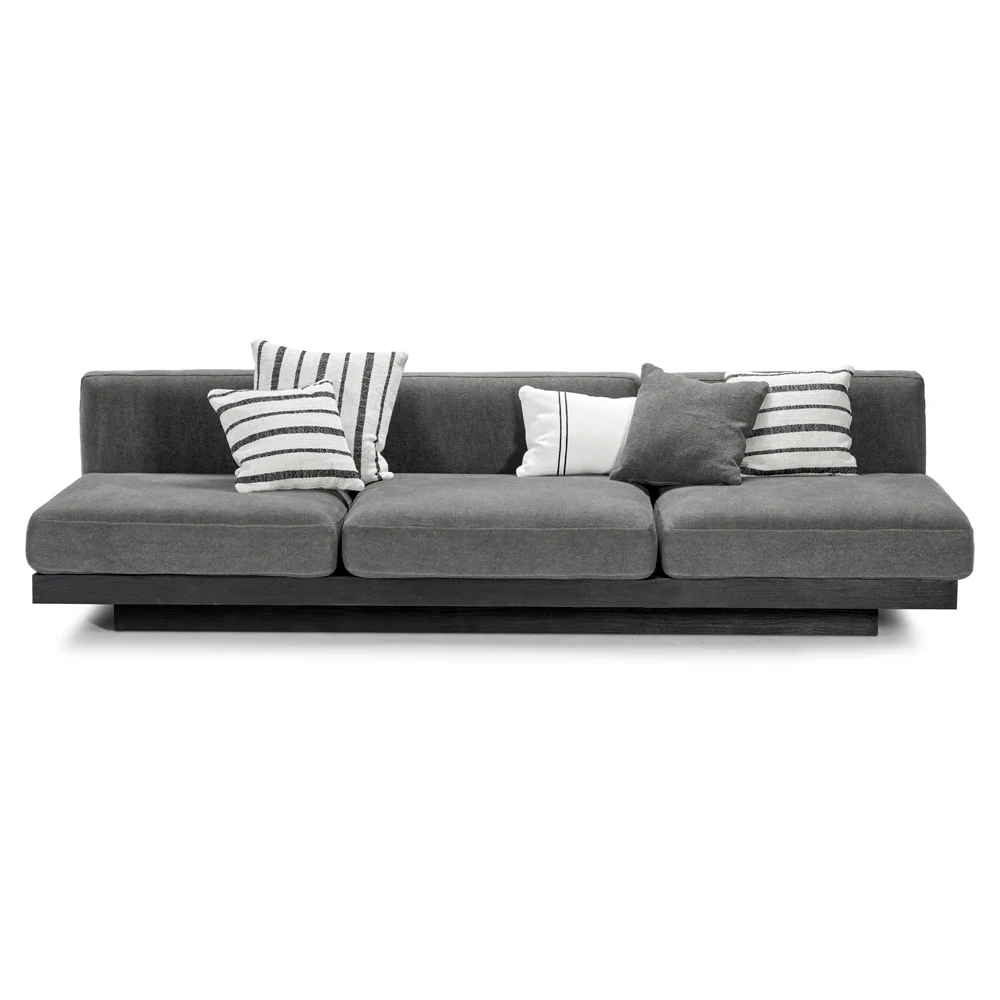 Rudolph 3 Seater Bench Sofa - Smoke Cushions, Black Oak Base - Image 6