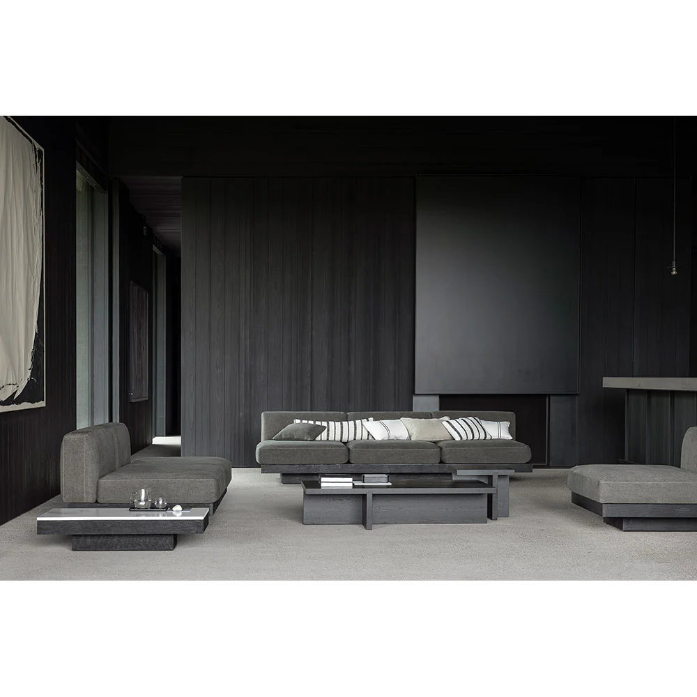Rudolph 3 Seater Bench Sofa - Smoke Cushions, Black Oak Base - Image 8