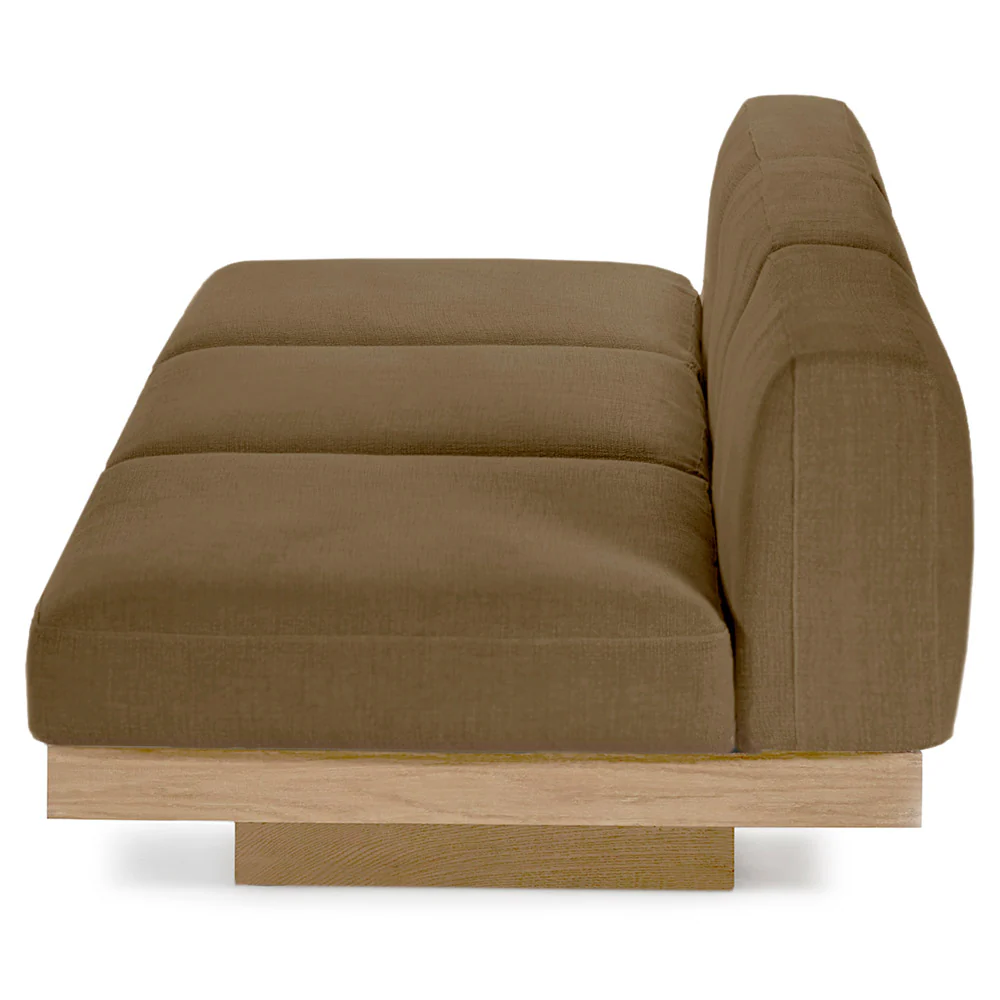 Rudolph Outdoor 3 Seater Bench Sofa - Camel Cushions, Teak Base - Image 3