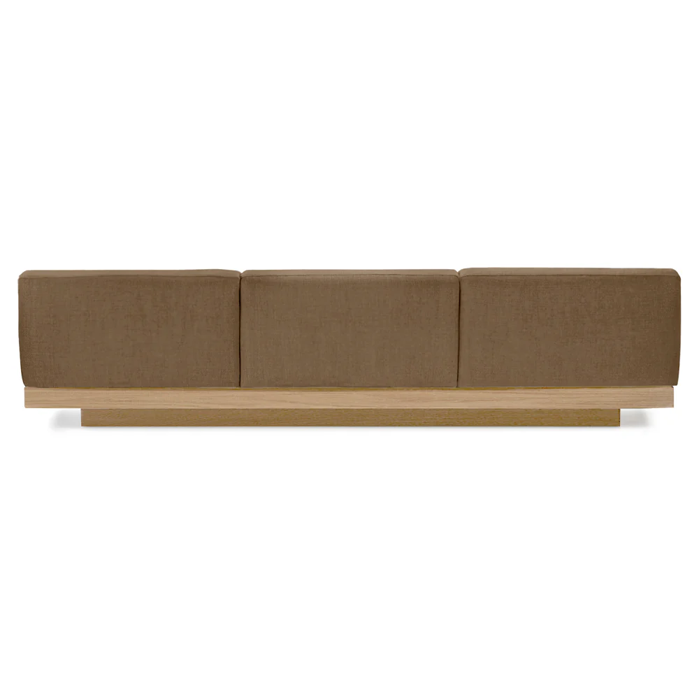 Rudolph Outdoor 3 Seater Bench Sofa - Camel Cushions, Teak Base - Image 4