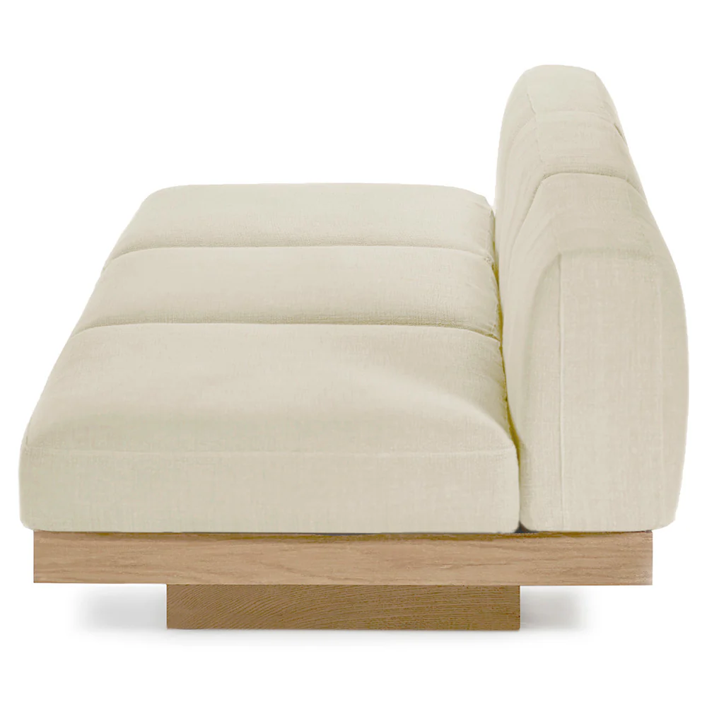 Rudolph Outdoor 3 Seater Bench Sofa - Chalk Cushions, Teak Base - Image 3