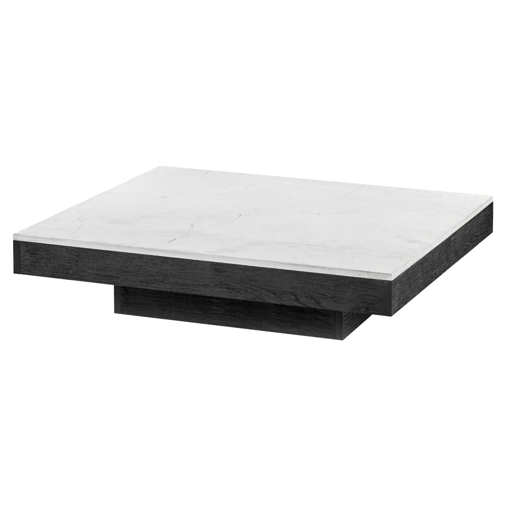 Rudolph Rectangular Large Coffee Table - White Marble Top, Black Oak Base