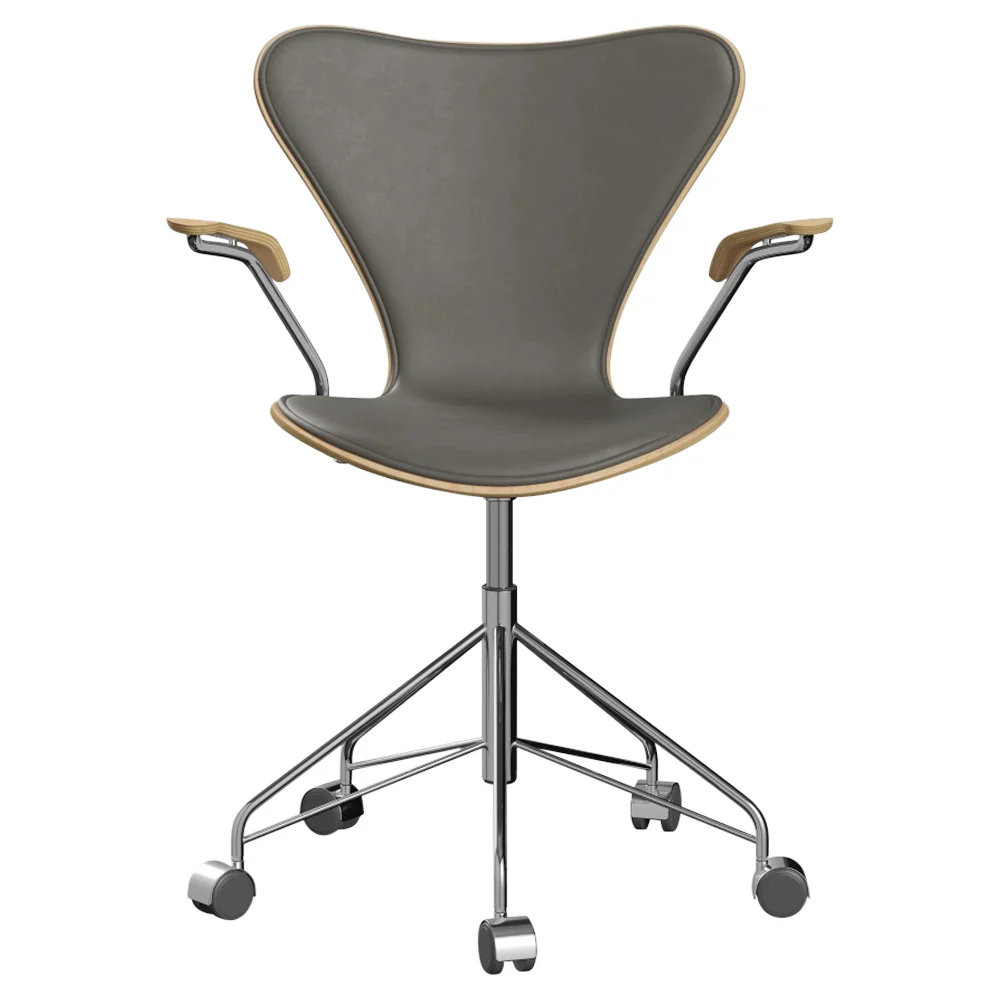 Series 7 Front Upholstered Swivel Armchair - Natural Veneer