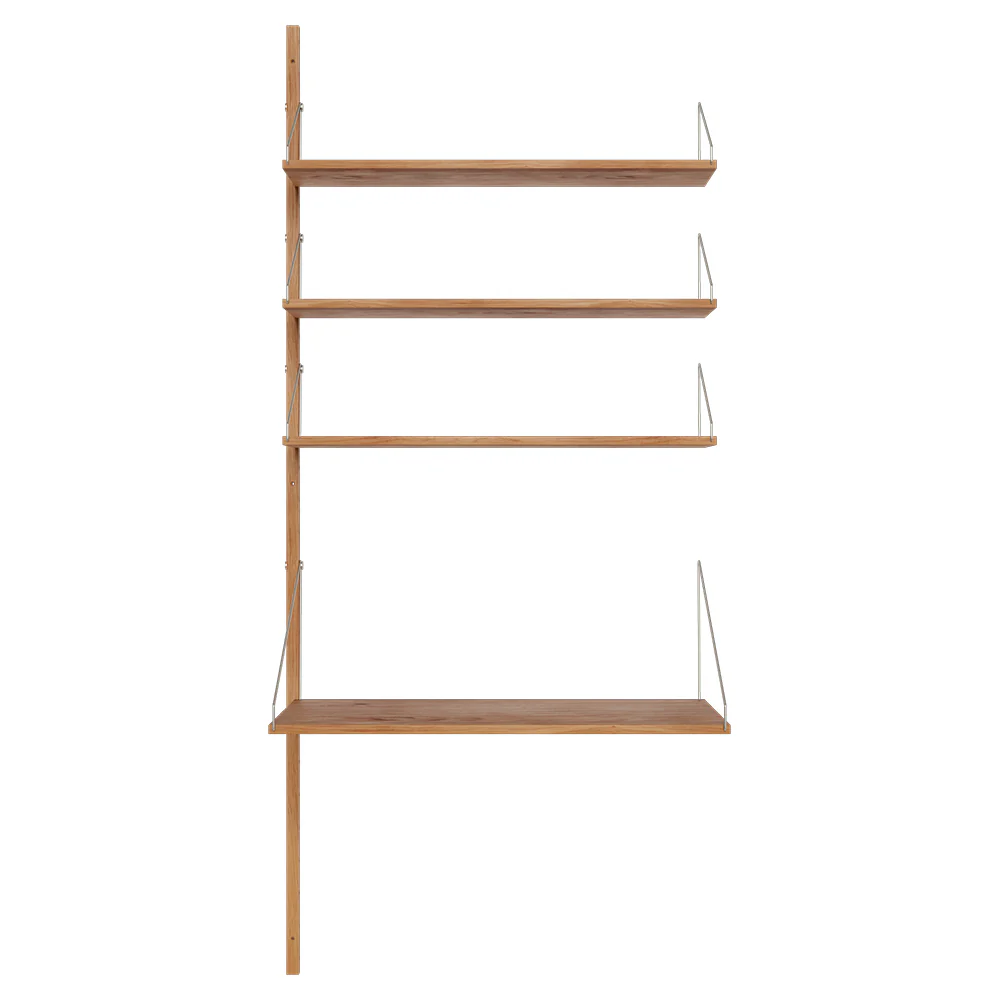 Shelf Library Add-on Desk Section - 32.18"W x 72.91"H, Natural Oak