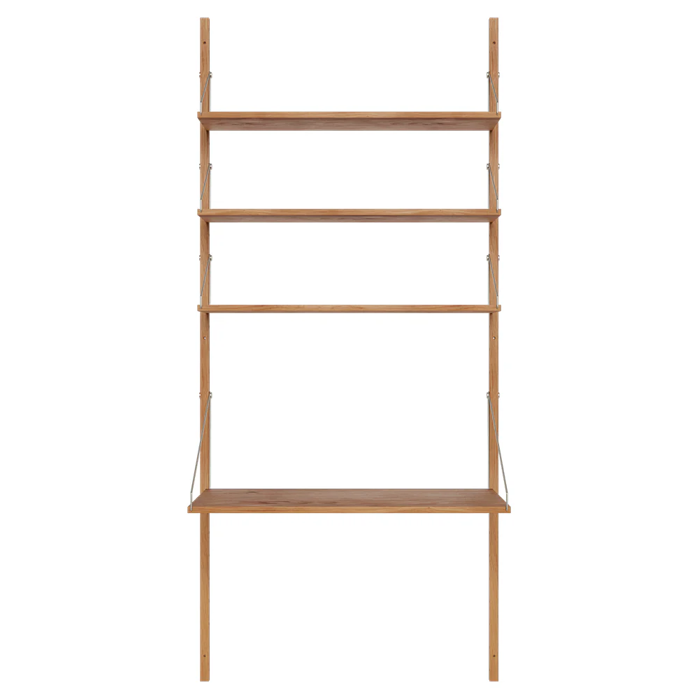 Shelf Library Desk Section - 32.87"W x 72.91"H, Natural Oak