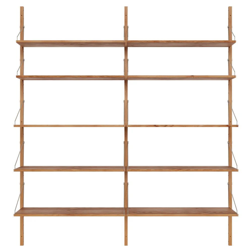 Shelf Library Double Section - 64.76"W x 72.91"H, Natural Oak