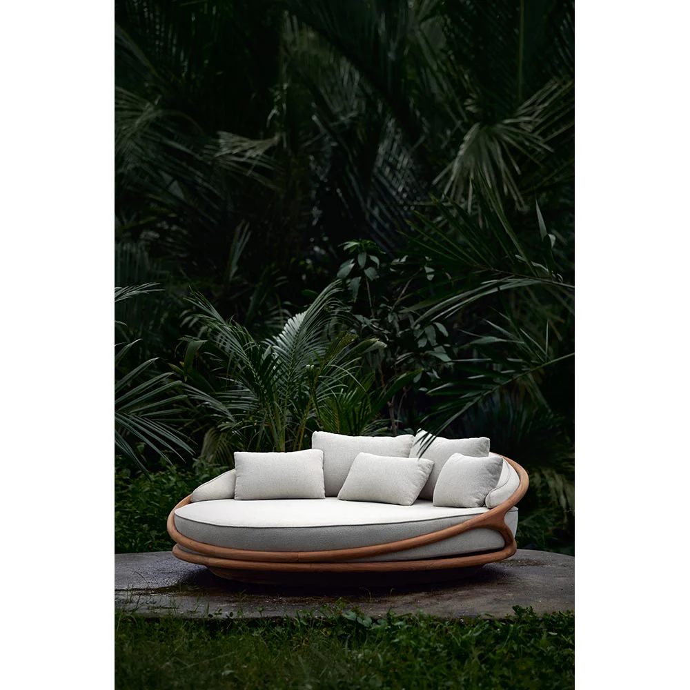 Solis Outdoor Daybed - Beige Boucle, Teak Frame - Image 4