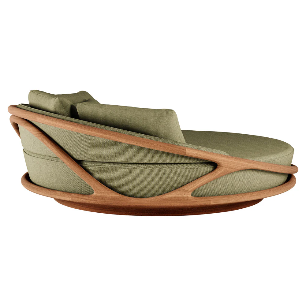 Solis Outdoor Daybed - Green Structured, Teak Frame - Image 3