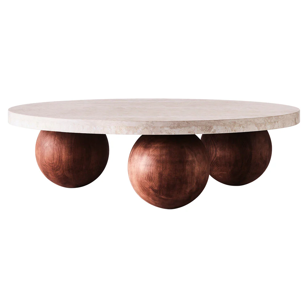 Sphere Round Sofa Table - Travertino Bianco