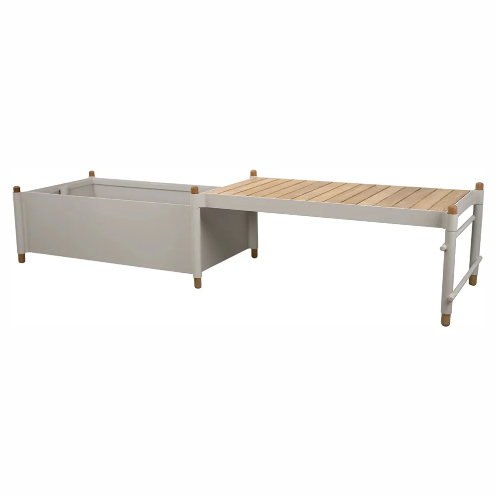 Sticks Bench With 1 Planter -Teak Bench, Sand Aluminum