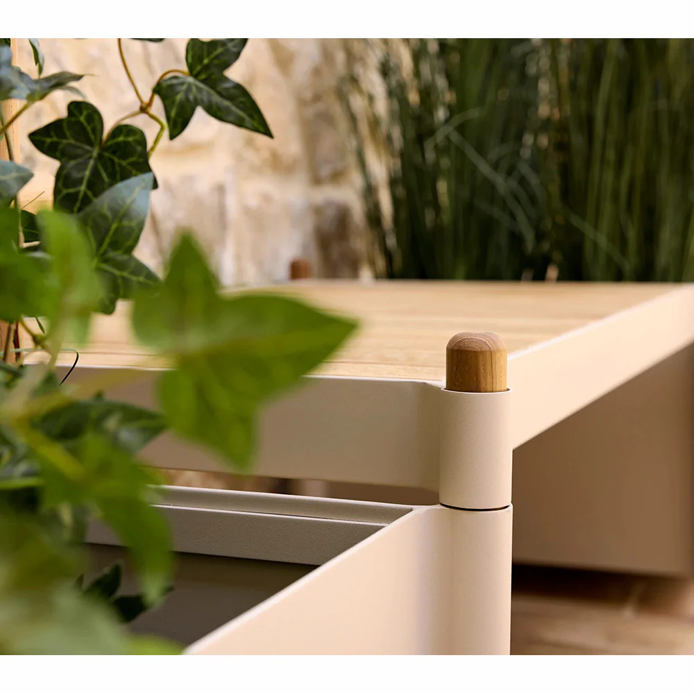 Sticks Bench With 1 Planter -Teak Bench, Sand Aluminum - Image 2