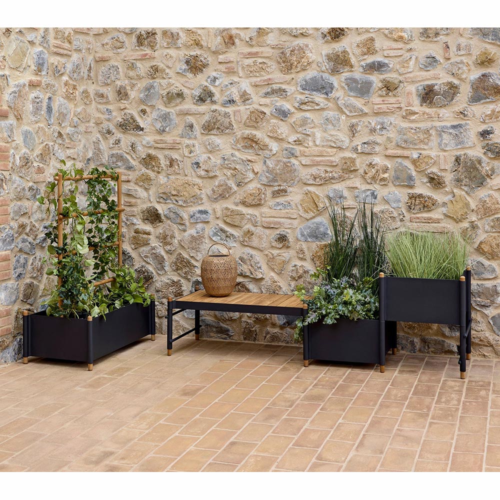 Sticks Bench With 1 Planter -Teak Bench, Sand Aluminum - Image 3