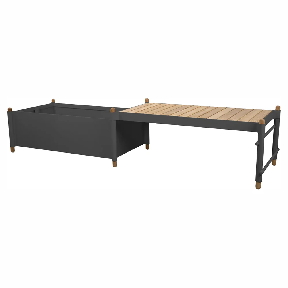 Sticks Bench With 1 Planter -Teak, Lava Gray Aluminum