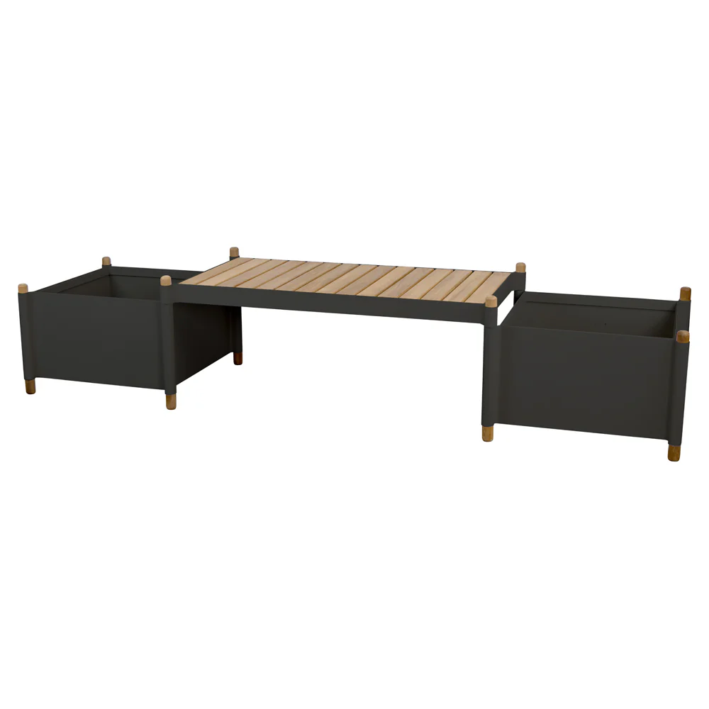Sticks Bench With 2 Planters -Teak, Lava Gray Aluminum