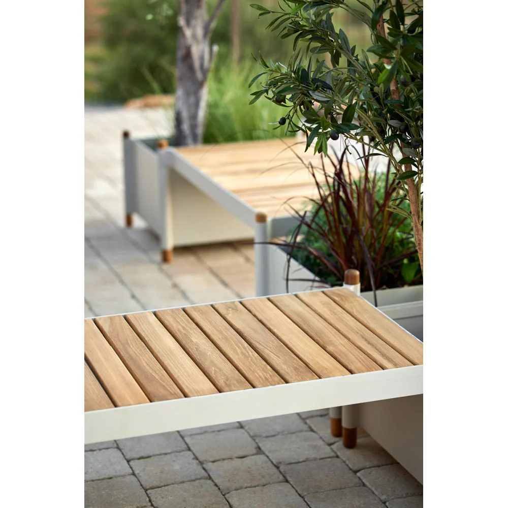 Sticks Bench With 2 Planters -Teak, Lava Gray Aluminum - Image 4
