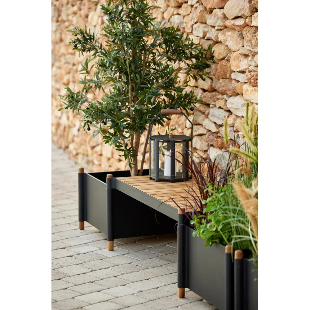 Sticks Bench With 2 Planters -Teak, Lava Gray Aluminum - Image 5