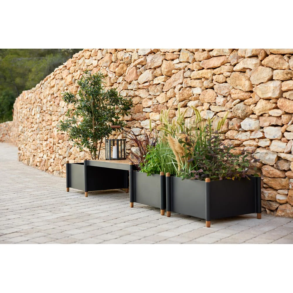 Sticks Bench With 2 Planters -Teak, Lava Gray Aluminum - Image 6
