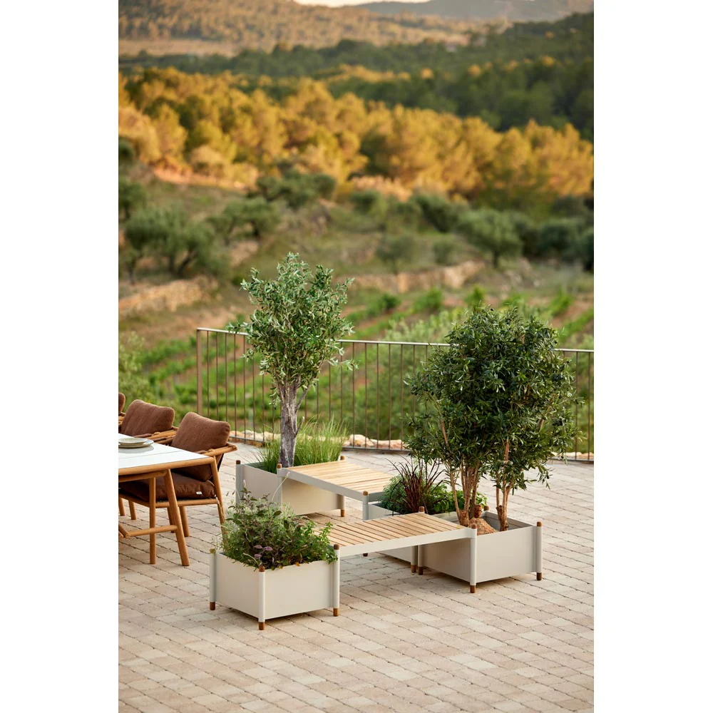 Sticks Bench With 2 Planters -Teak, Lava Gray Aluminum - Image 7