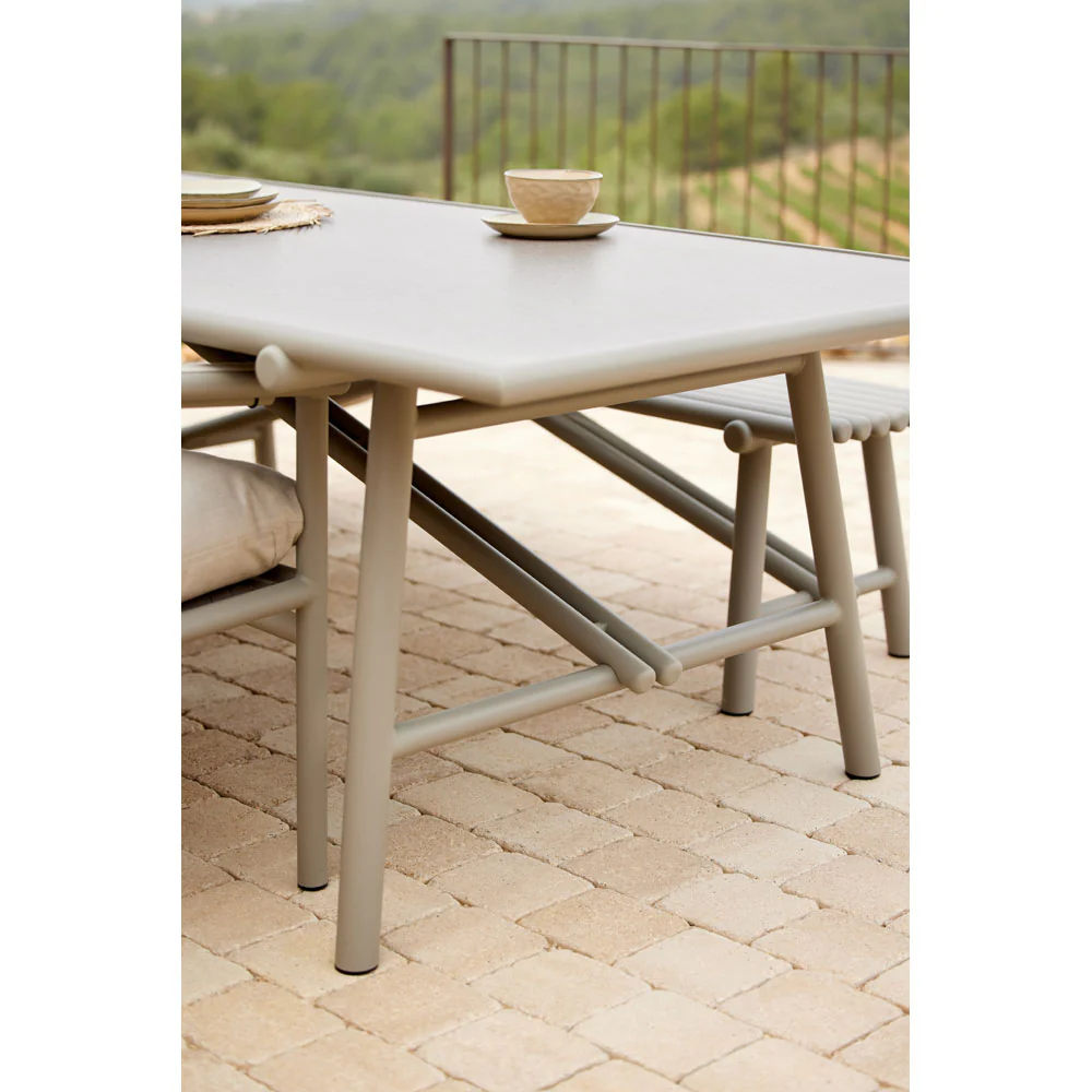 Sticks Dining Table - Basalt Ceramic Top, Teak Base - Image 2
