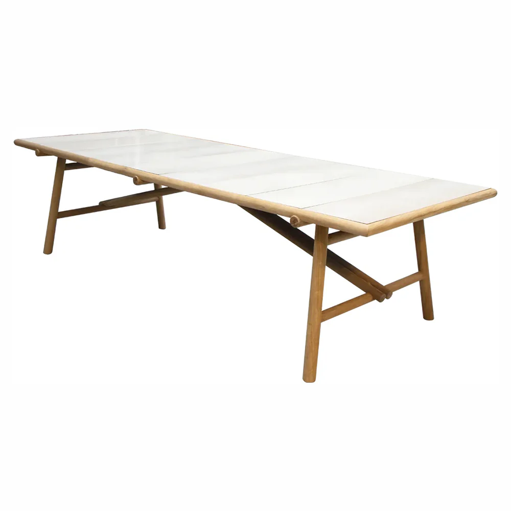 Sticks Dining Table - Sand Stone Glazed Top, Teak Base