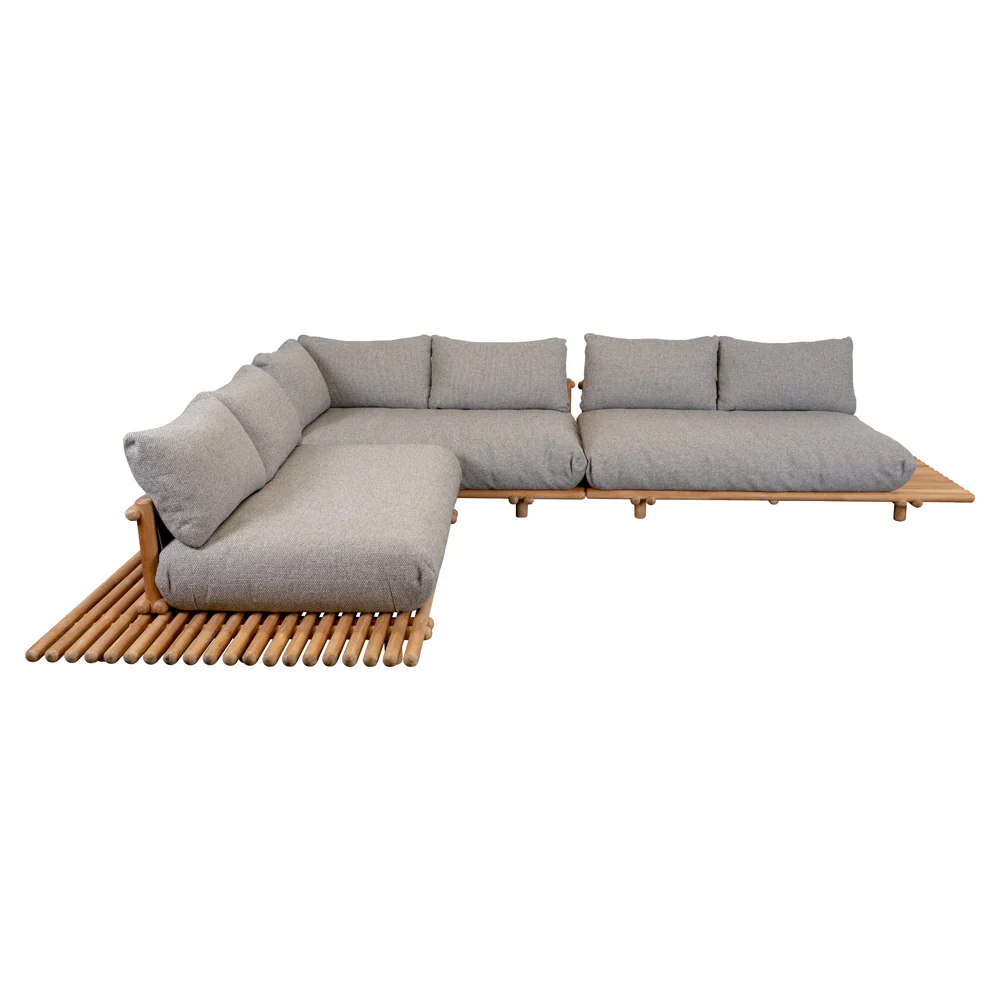 Sticks Platform Large Corner Sofa - LIght Brown Cushions, Teak Platform