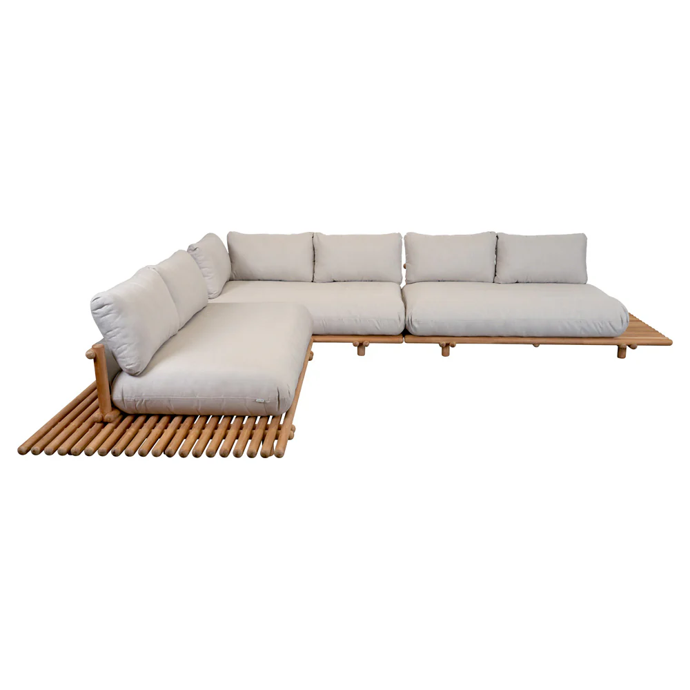 Sticks Platform Large Corner Sofa - Sand Cushions, Teak Platform
