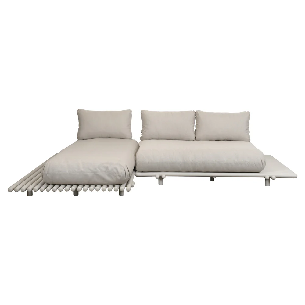 Sticks Platform Sofa With Chaise Lounge - Sand Cushions, Aluminum Platform