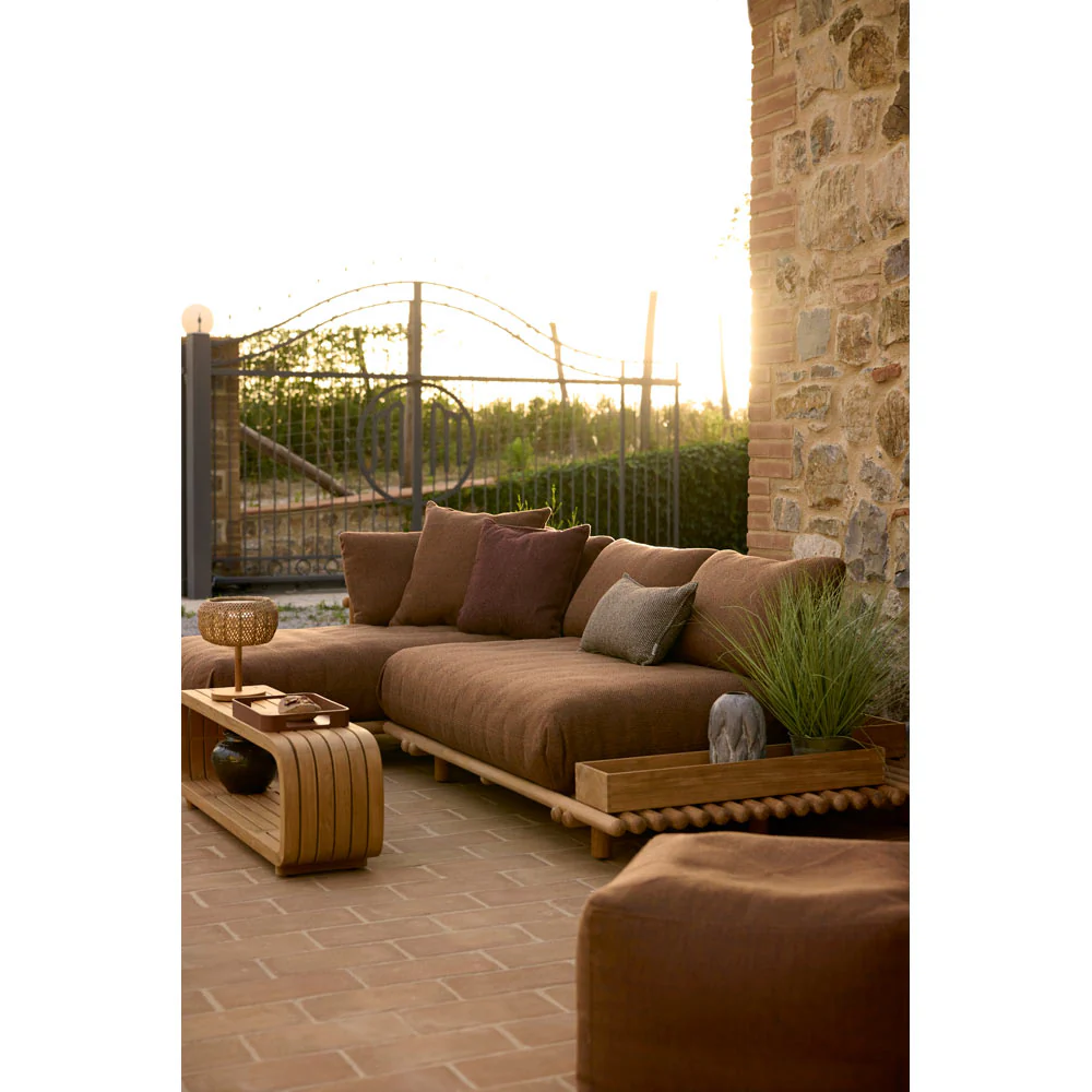 Sticks Platform Sofa With Chaise Lounge - Sand Cushions, Teak Platform - Image 2