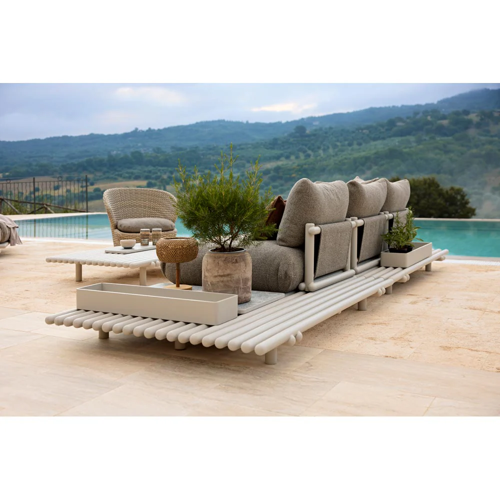 Sticks Platform Sofa With Chaise Lounge - Umber Brown Cushions, Aluminum Platform - Image 3