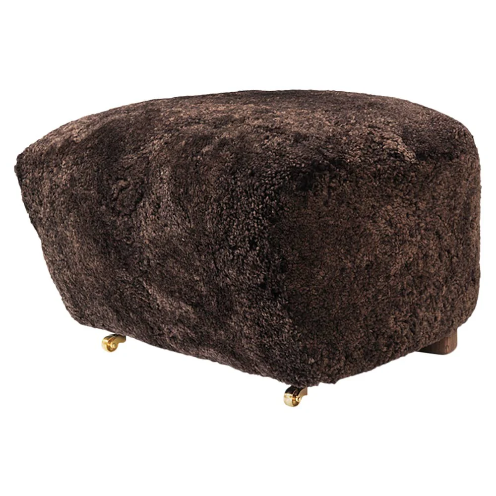 The Tired Man Footstool - Espresso Sheepskin, Dark Stained Oak