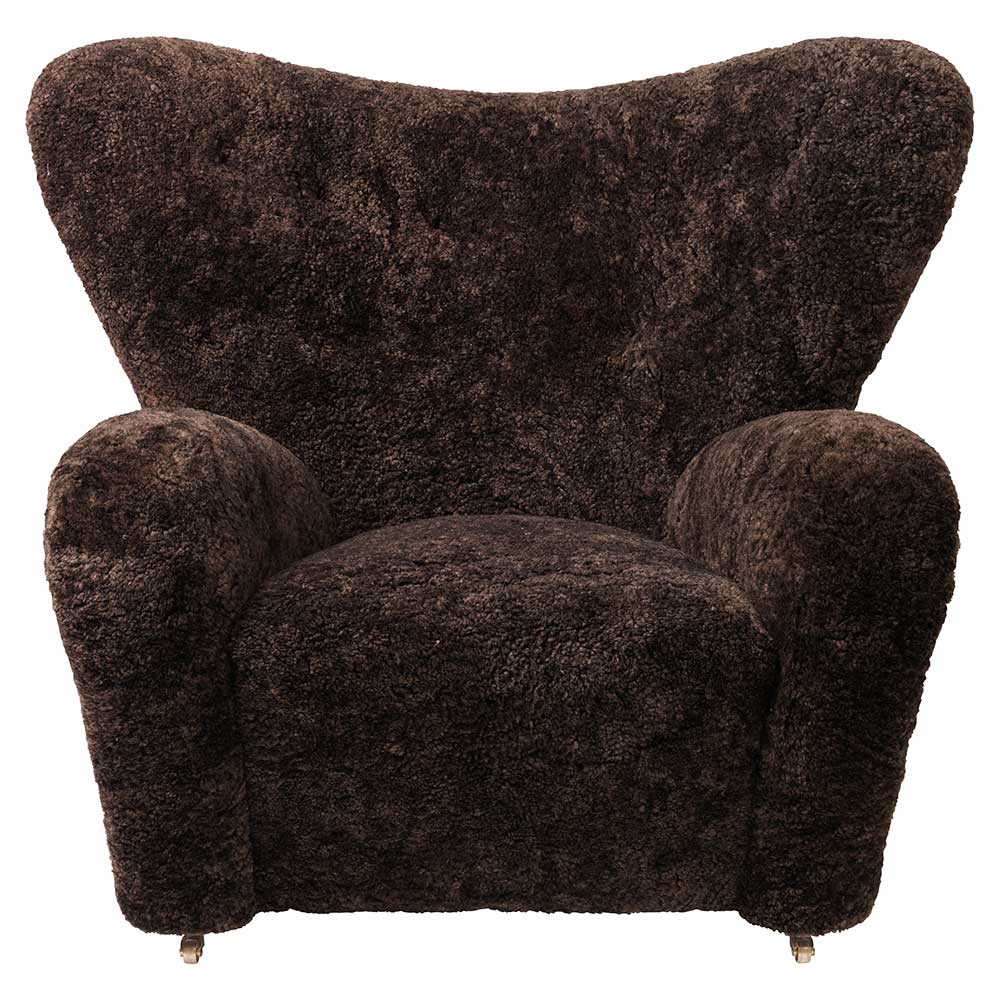 The Tired Man Lounge Chair - Espresso Sheepskin, Dark Stained Oak