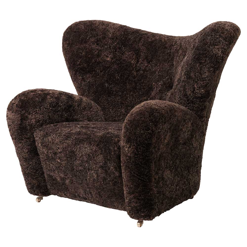 The Tired Man Lounge Chair - Espresso Sheepskin, Dark Stained Oak - Image 2