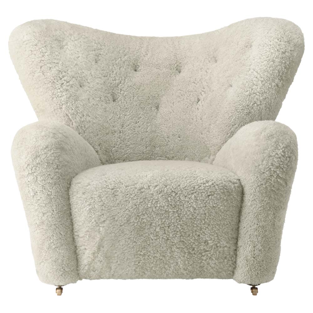 The Tired Man Lounge Chair - Green Tea Sheepskin, Dark Stained Oak