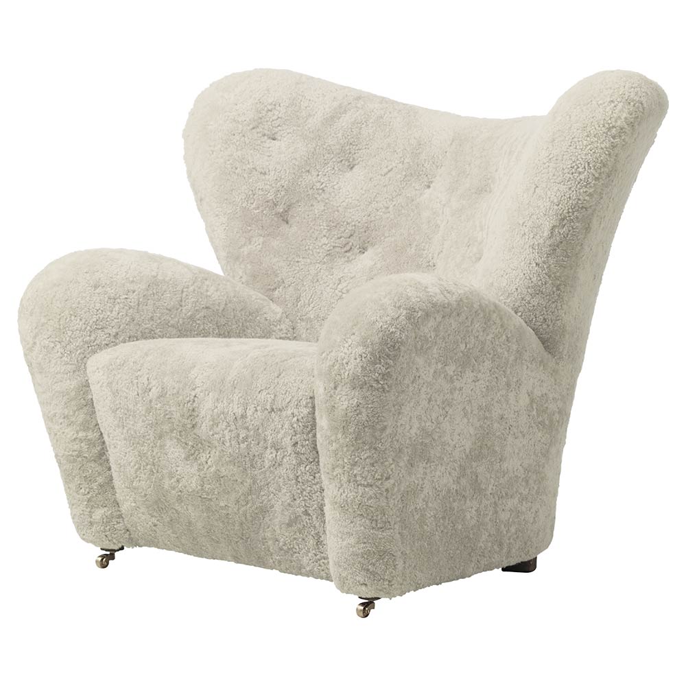 The Tired Man Lounge Chair - Green Tea Sheepskin, Dark Stained Oak - Image 2