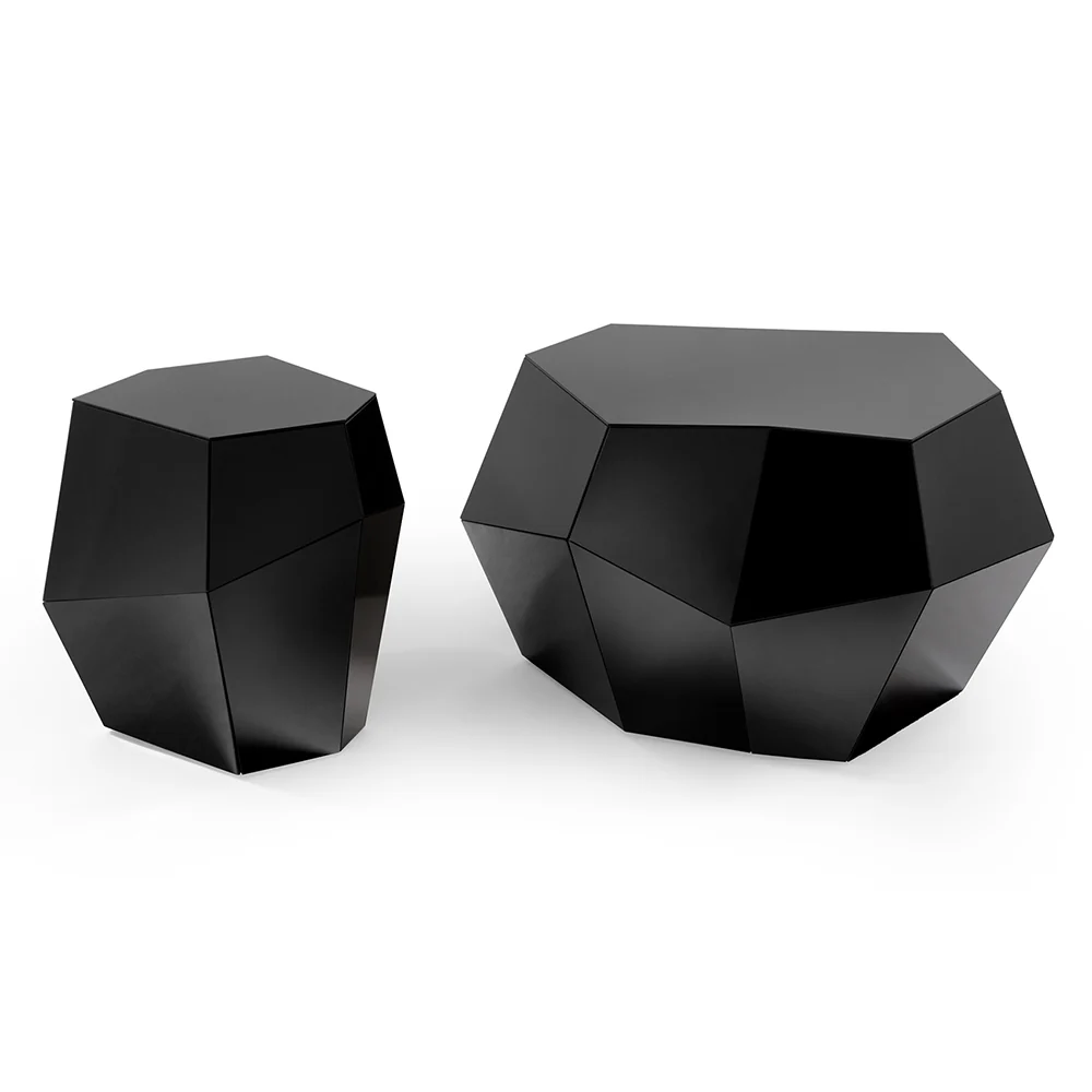 Three Rocks Medium Coffee Table - Black Glass - Image 3