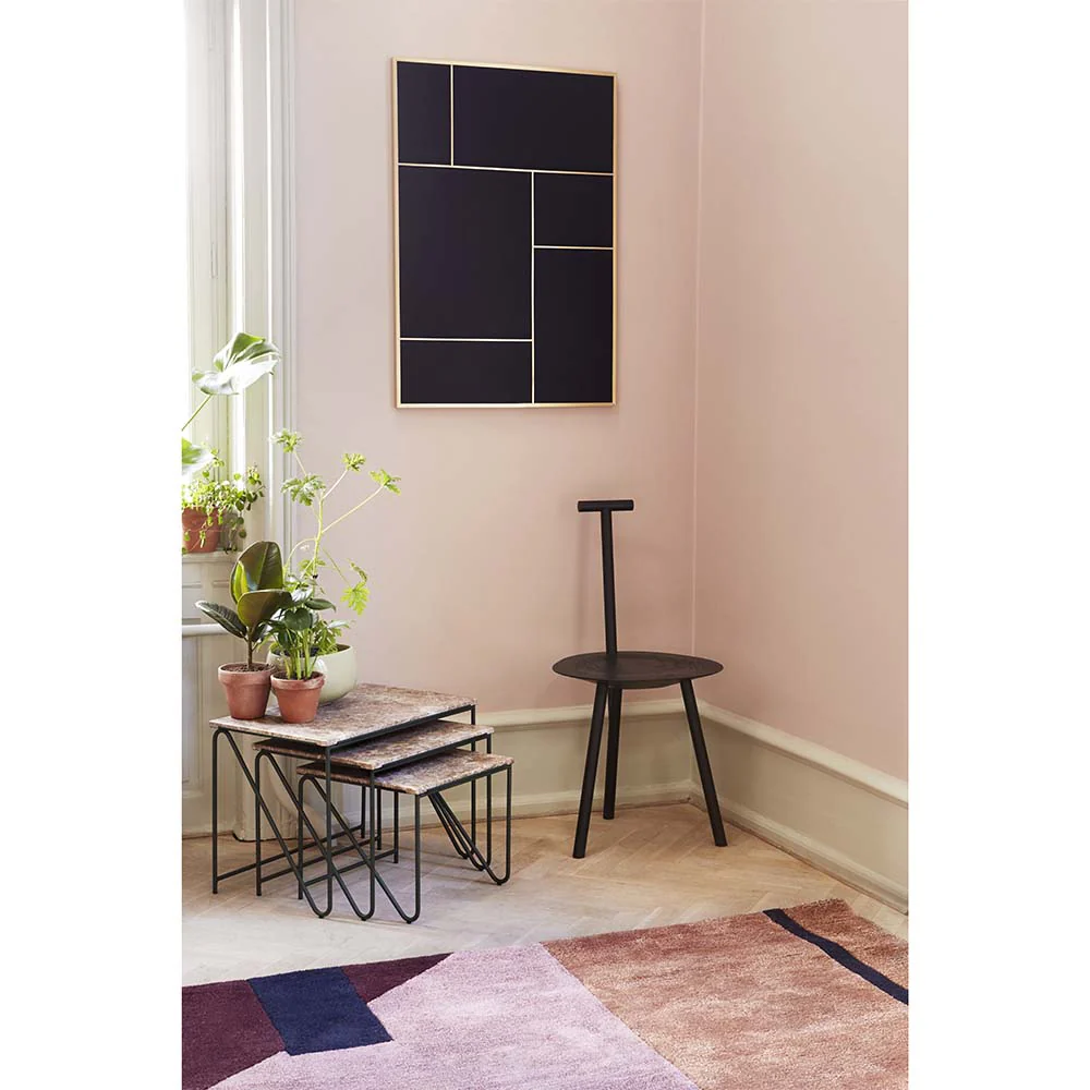 Triptych Nesting Tables - Navy Blue Frame, Gray Ruivina Marble Top - Image 4