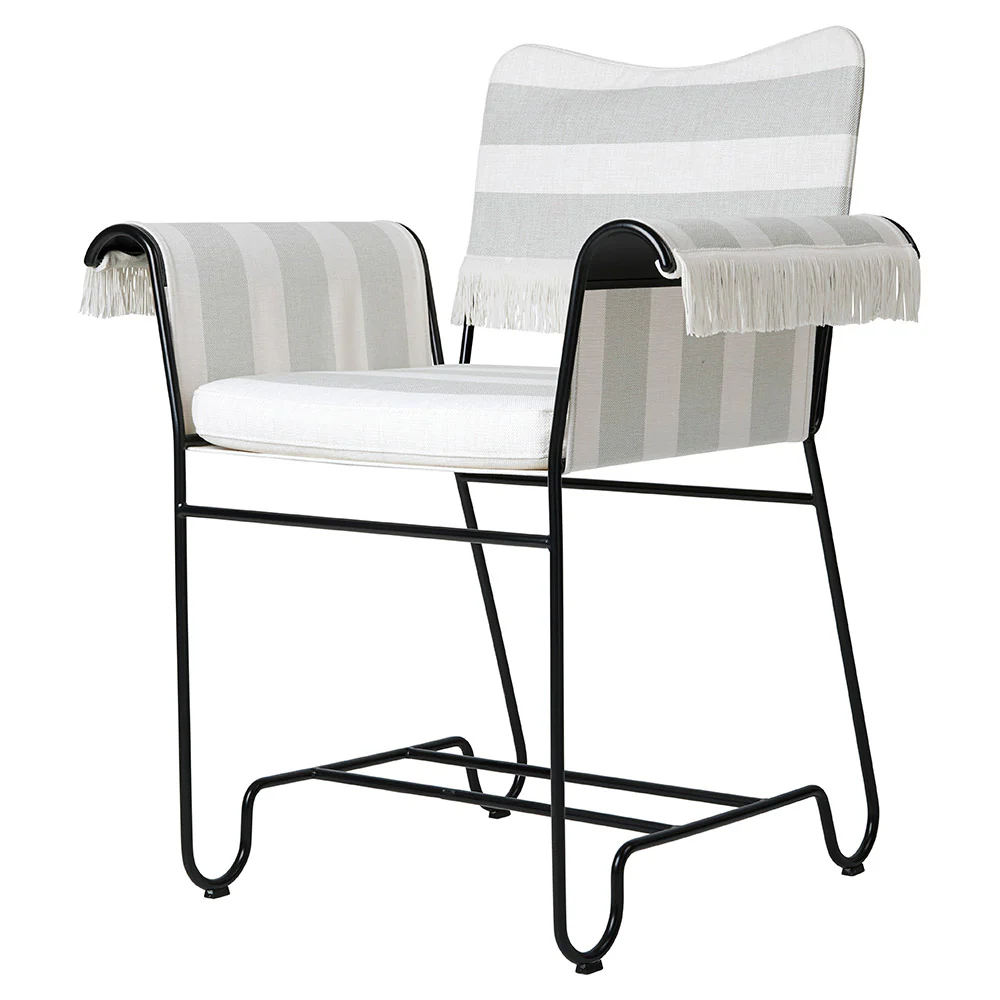 Tropique Dining Chair With Fringes - Leslie Stripe 20, Black Base