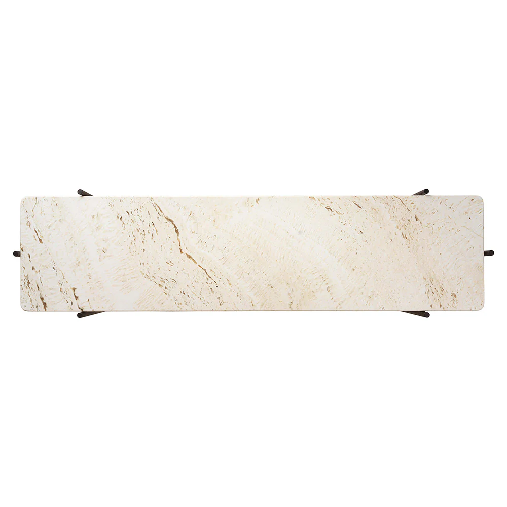TS 2 Tier Console Table - Neutral White Travertine, Black - Image 3
