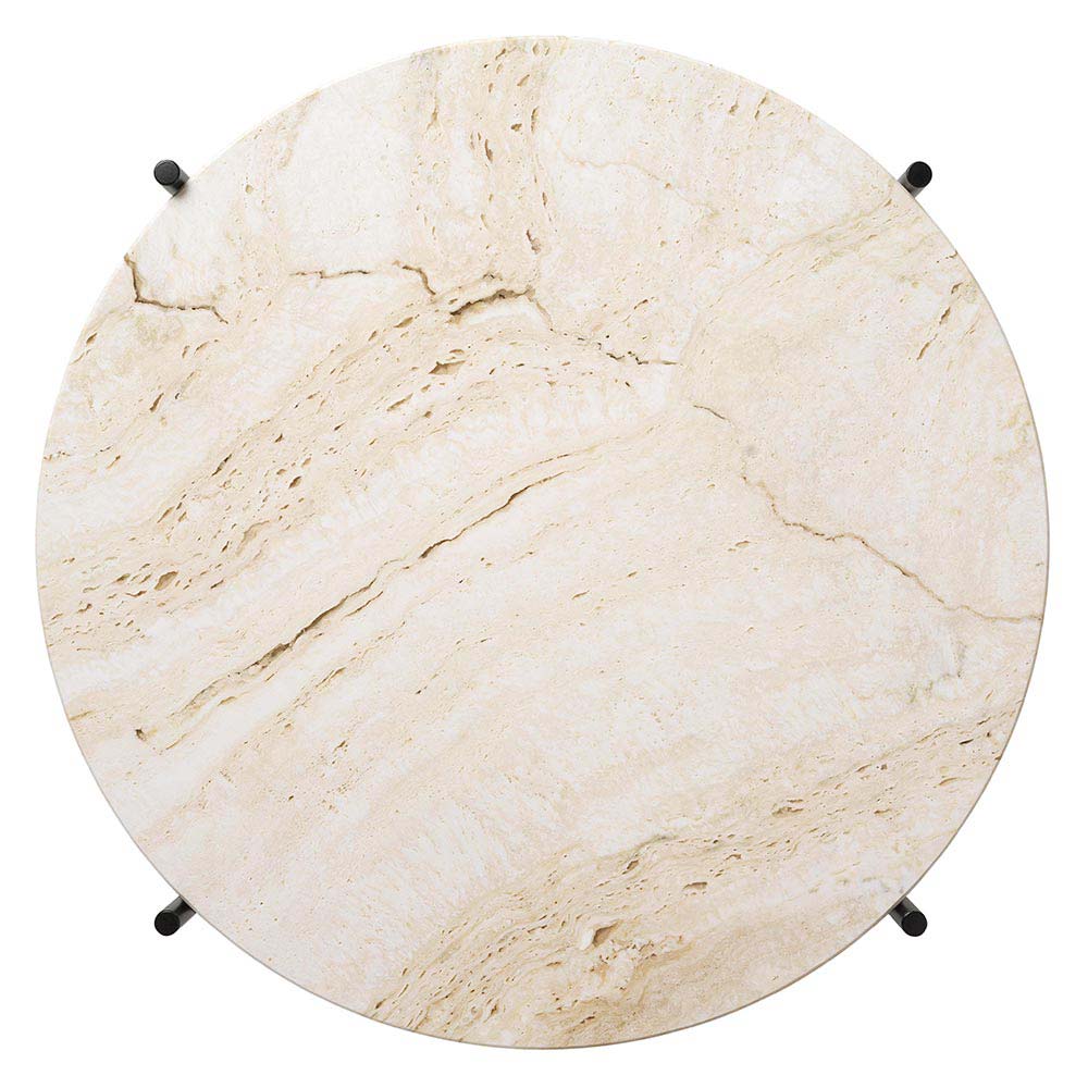TS Round Coffee Table Small - Neutral White Travertine, Black - Image 2