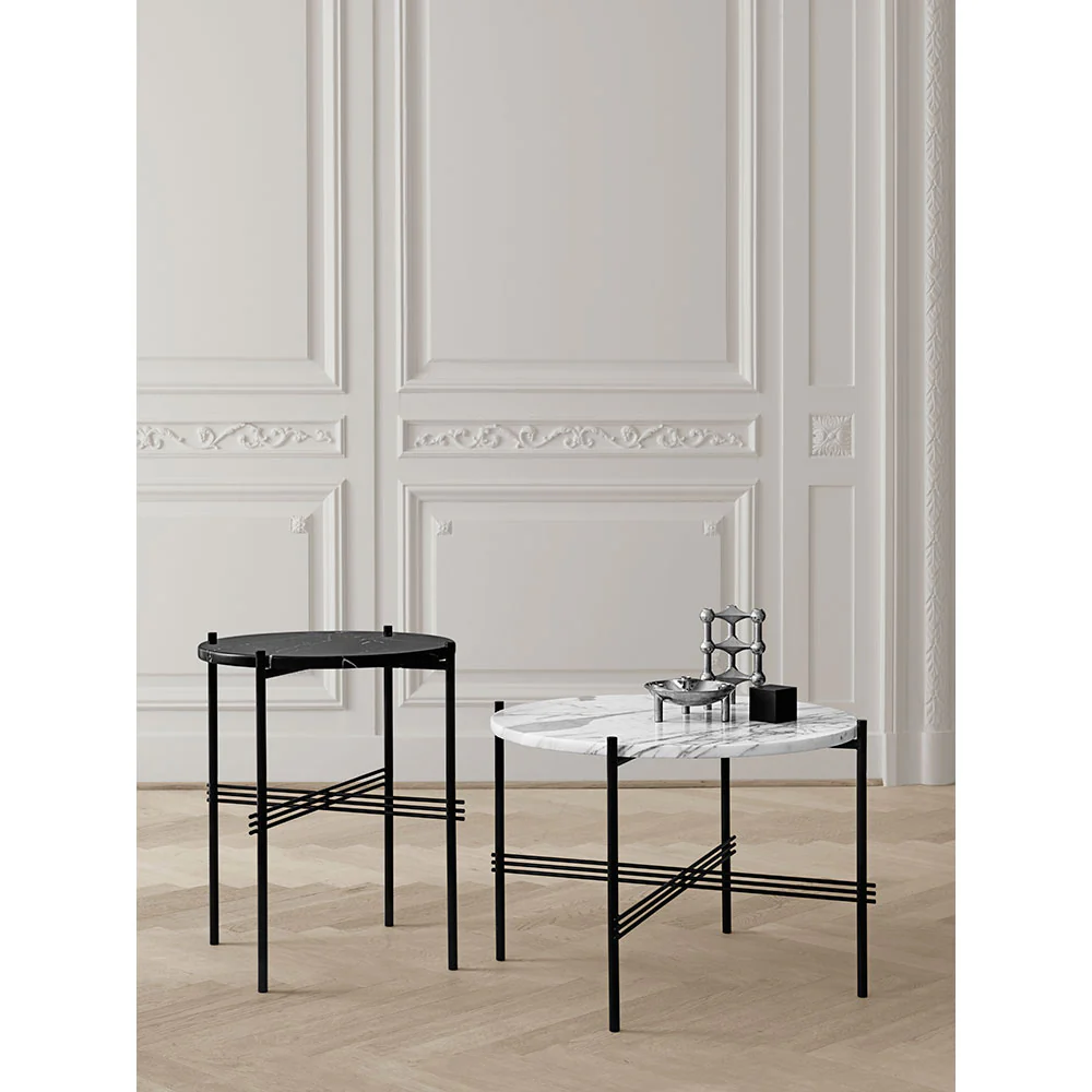 TS Round Coffee Table Small - Neutral White Travertine, Black - Image 7