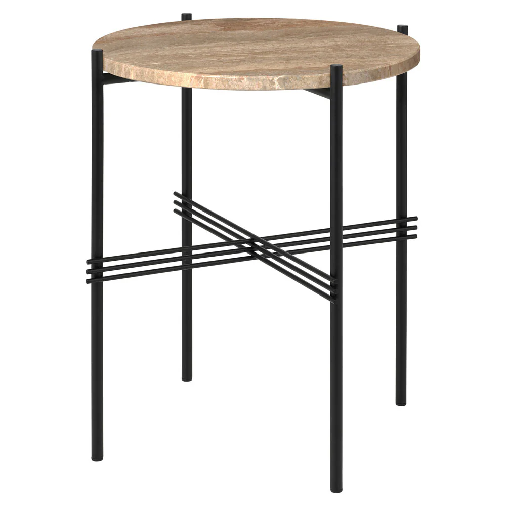 TS Side Table - Warm Taupe Travertine, Black