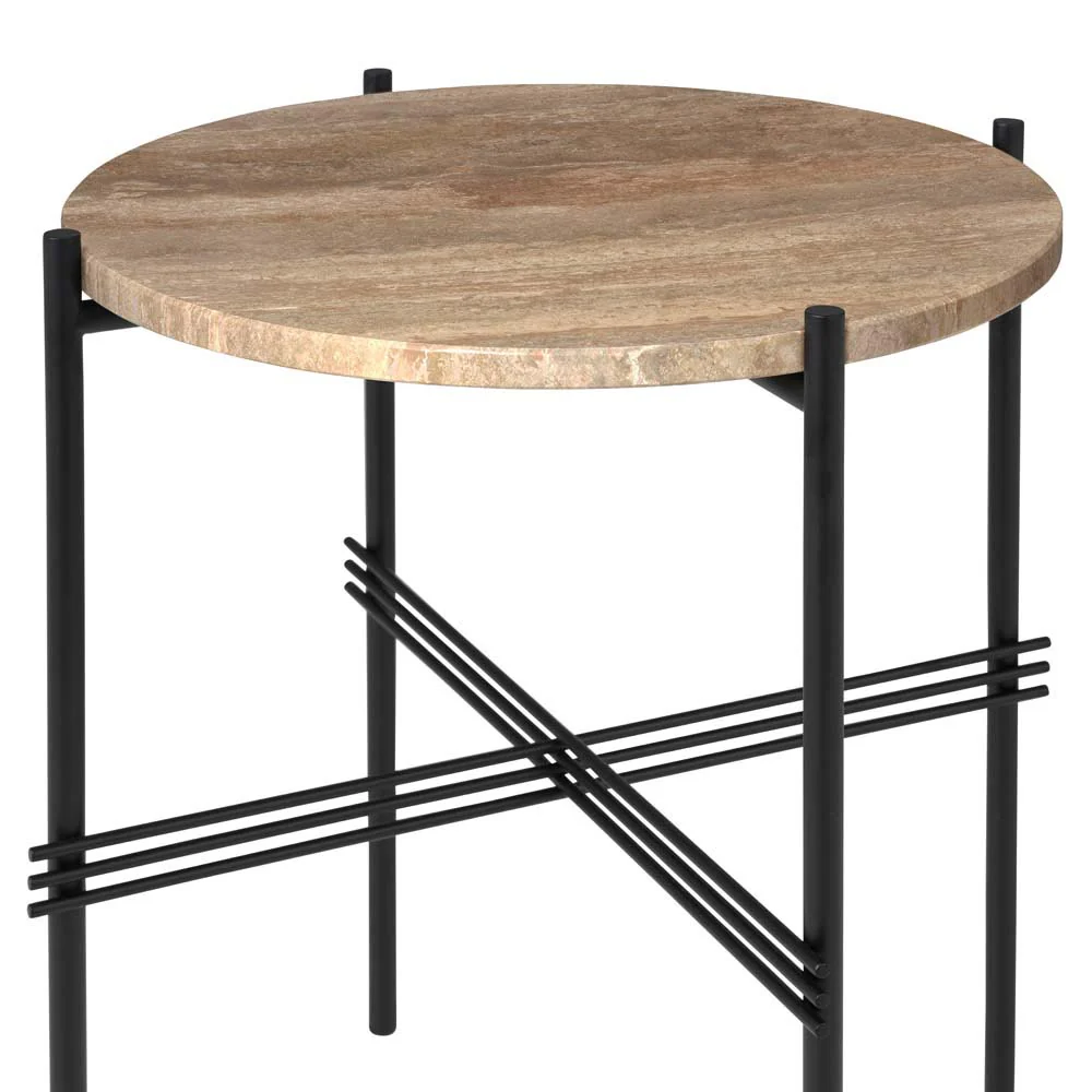 TS Side Table - Warm Taupe Travertine, Black - Image 2