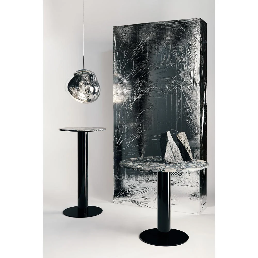 Tube 36" Dining Table - Pebble Marble Top, Black Base - Image 3